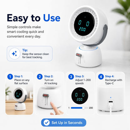 Smart Head Tracking Fan, 150° Auto-Follow Bathroom Sink Vanity Fan