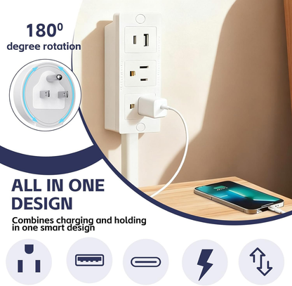 🔋✨️Electrical Outlet Extender Stick,180° Rotating Extendable Wall Outlet for Hard to Reach Places,Rotating Plug Power Hub