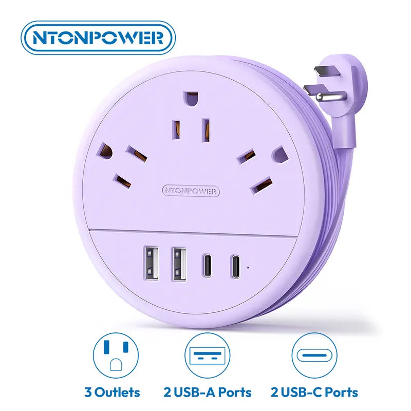 Travel Power Strip Cruise Approved, 7-in-1 with 3 AC Outlets & 4 USB (2 USB-C), Flat Plug 5FT Wrapped Around Extension Cord, Travel Essentials for Cruise, Hotel & Dorm