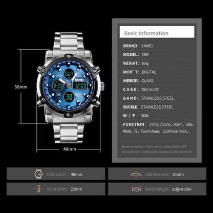 🔥Limited-time discount of 49%🔥Fashion Multi functional Sports Men's Watch, 48Mm Metal Case with 3 Time Zone Night Light 30M Waterproof Stainless Steel Strap, Dual Time Display, Timer, Calendar, Alarm Clock Function Watch Wristwatch
