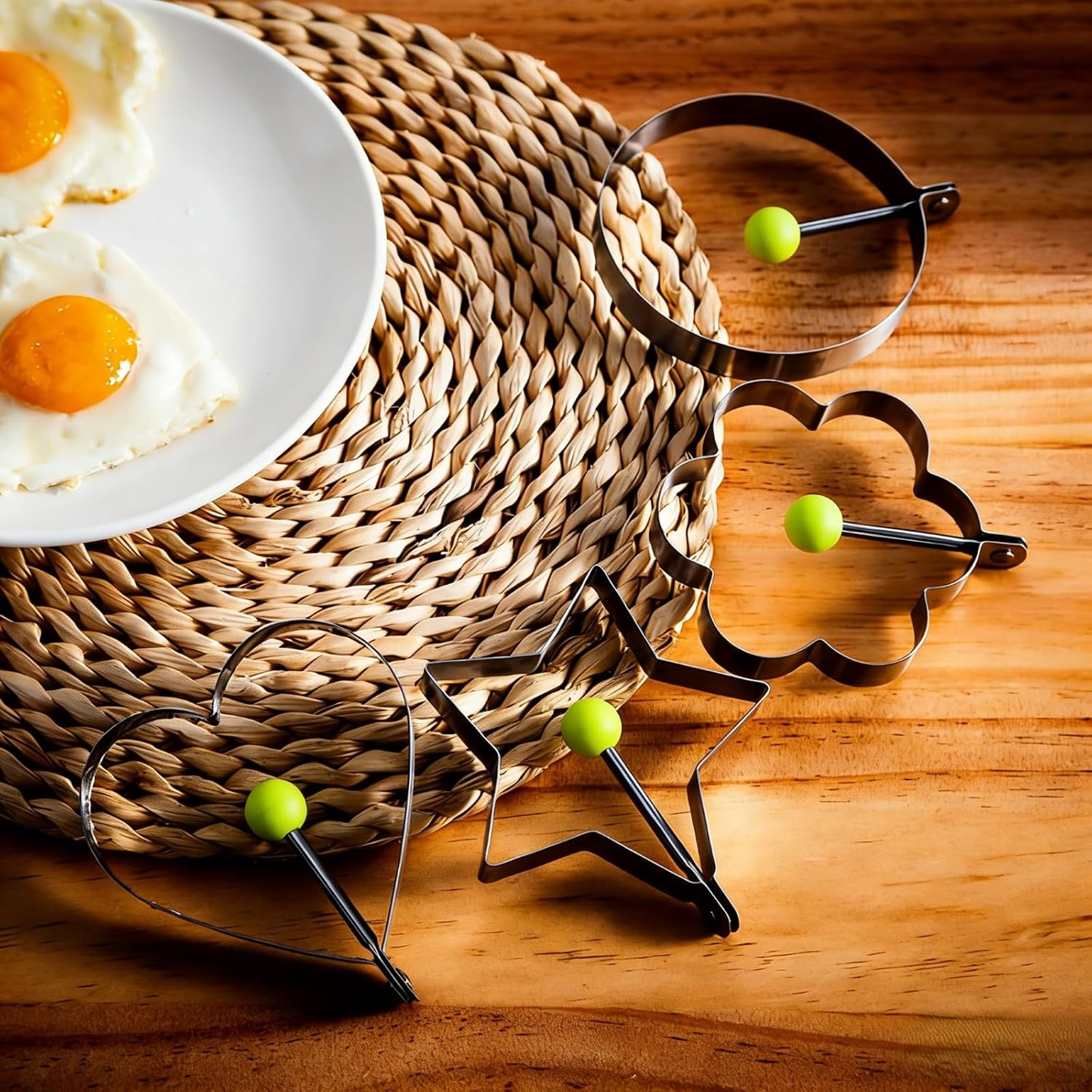 🔥🍳5 pcs Stainless Steel Egg Rings - Non-Stick Pancake Molds
