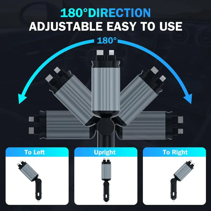🔥🔥Car Charger with Starlight, 4 in 1 Retractable 66W USB C Car Charger with 2 USB Ports, Fast Car Charger Compatible with iPhone 16 and Android