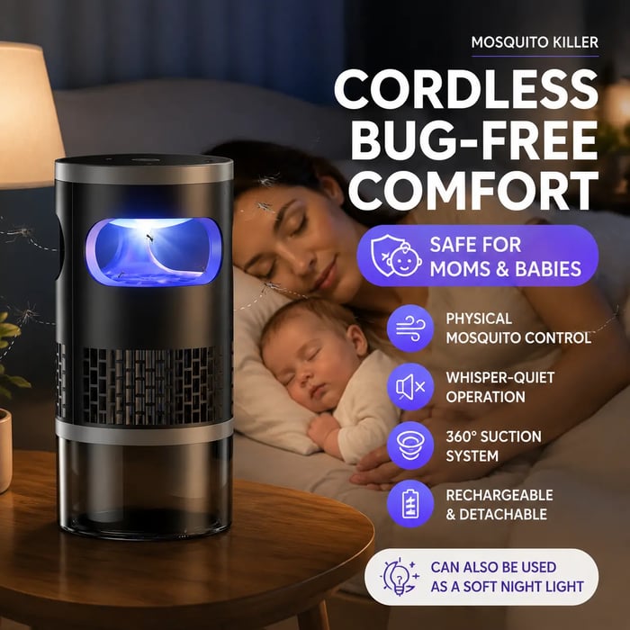 🦟✨Indoor Insect Trap with UV Light & Powerful Suction | Non-Zapper Bug Catcher for Mosquitoes, Fruit Flies, Gnats & Moths | USB Rechargeable
