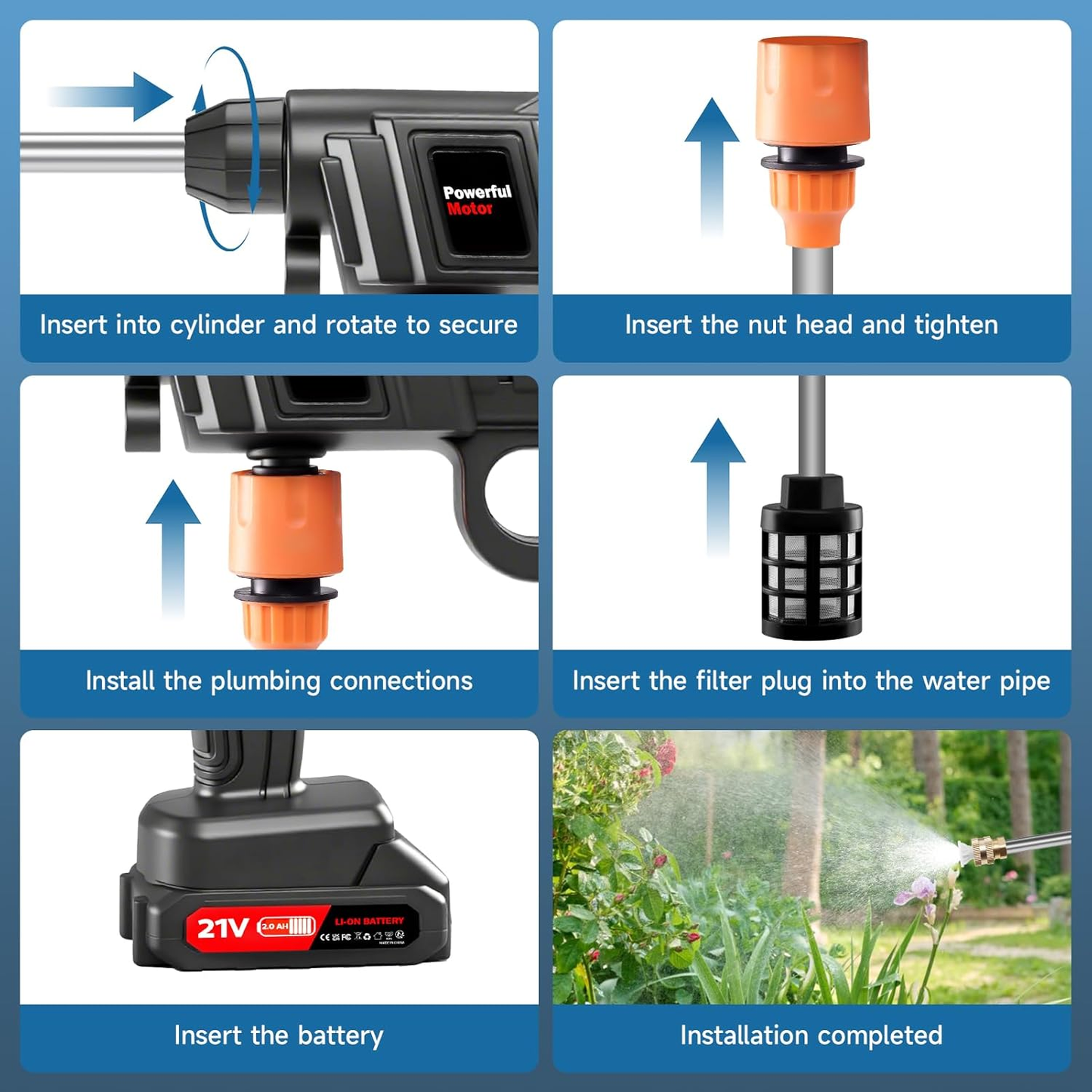 🌊Portable Battery Power Washer 1500W, 60Bar/870 PSI Electric Pressure Washer Handheld High Pressure Car Washer Gun🔫 with 2 Nozzles,  5m Hose Cordless Jet Washers for Car/Floor/Patio