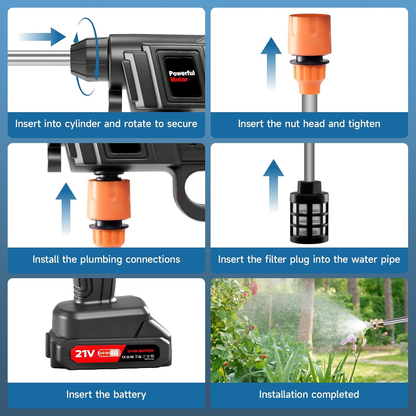 🌊Portable Battery Power Washer 1500W, 60Bar/870 PSI Electric Pressure Washer Handheld High Pressure Car Washer Gun🔫 with 2 Nozzles,  5m Hose Cordless Jet Washers for Car/Floor/Patio