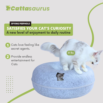 🐱🐱Cat Cave Donut for Multiple & Large Cats up to 30-45 lbs, 3-in-1 Self Warming Cat Bed, Tunnel & Scratcher