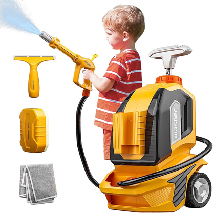 Kids Clean Car Wash Toy Toddler Cleaning Set Car Washing Kit,Powerful Manual Pressure Washer with Scraper,Sponge,Rag
