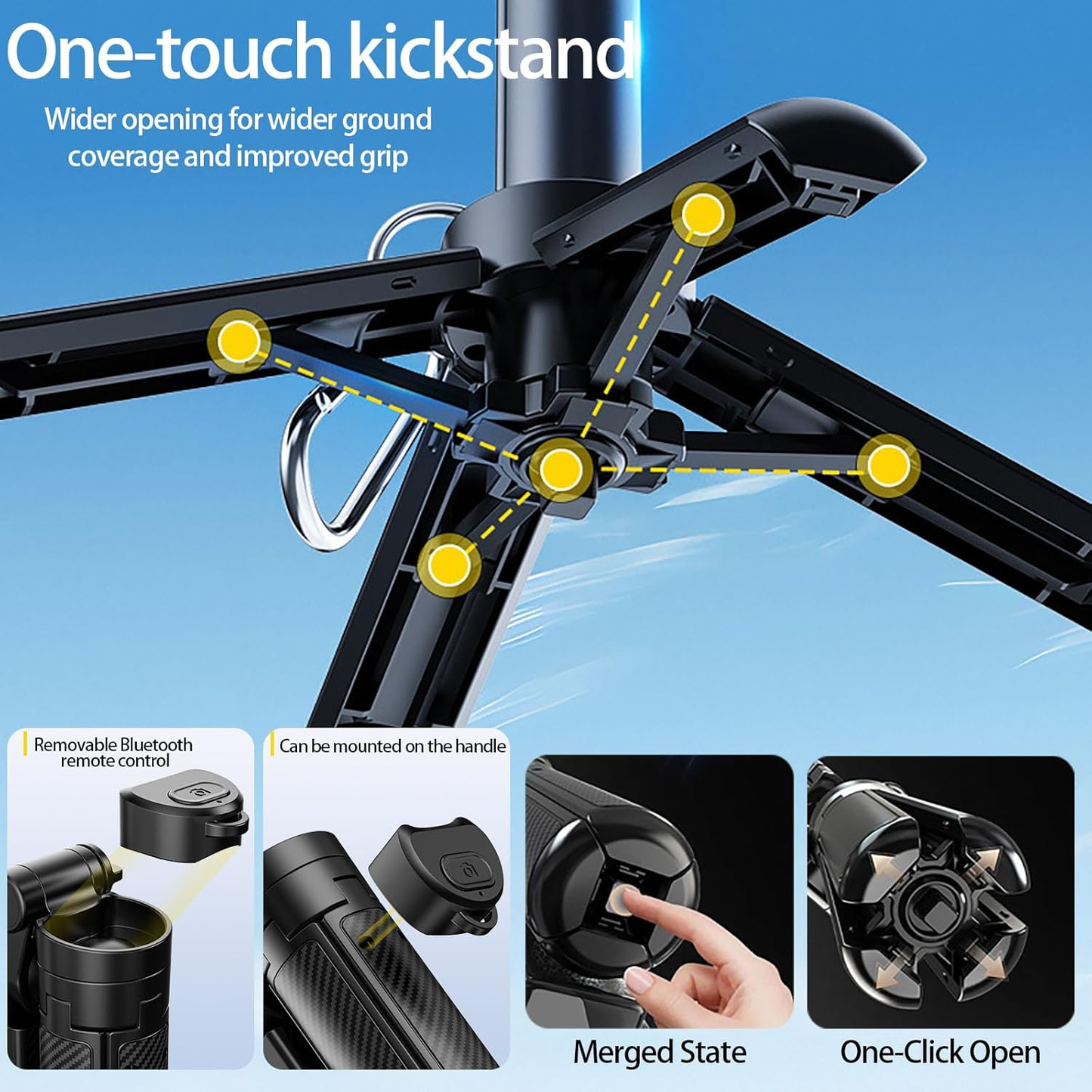 4-in-1 Multifunctional 360° Rotation Magnetic Selfie Stick, Mini Portable Extendable Phone Tripod with Remote and Metal Ring for iPhone & Android, for Travel Vlog Live Streaming