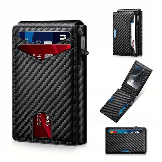 💼🔒Premium Aluminum RFID Blocking Minimalist Wallet for Men - Pop-Up Card Access, ID Window