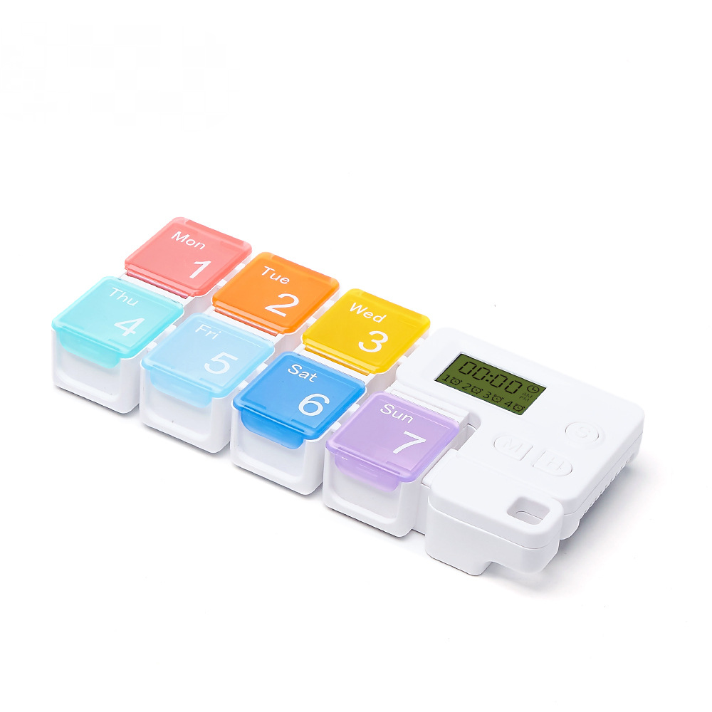 Portable Travel Vitamins Medicine Box Case-7 Days Pill Dispenser Organizer with Reminder Alarm