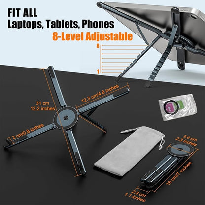 Portable Laptop Stand, Adjustable Aluminum X-Frame Computer Riser, Foldable Notebook Holder with Multi-Angle Support
