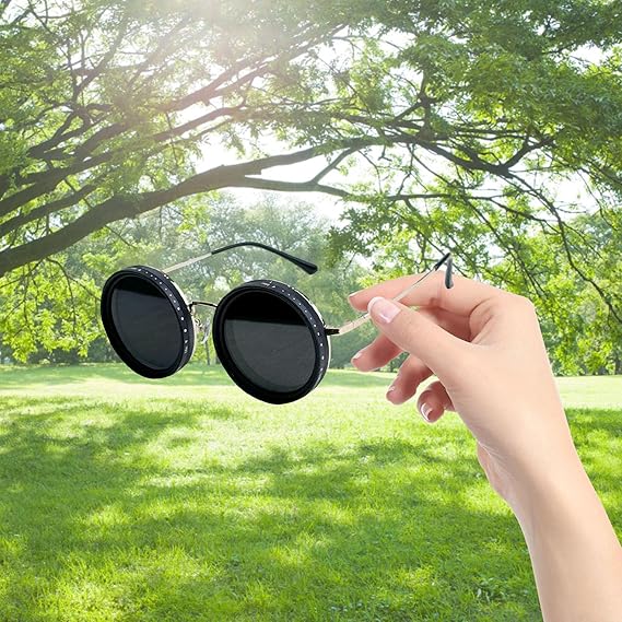 ☀️👓️Adjustable Tint Sunglasses, 1-9 Gears Rounded Polarized Glasses with Filter Lenses