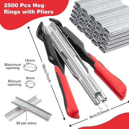 🛠️🛠️Hog Ring Pliers Kits W/ 100 C Clips Staples Tool, Hand Operated Spring Loaded Clamp Fences Tools Farm Animals Nailer Pliers Fastening Bird Chicken Mesh Cage Wire Fencing Household Use