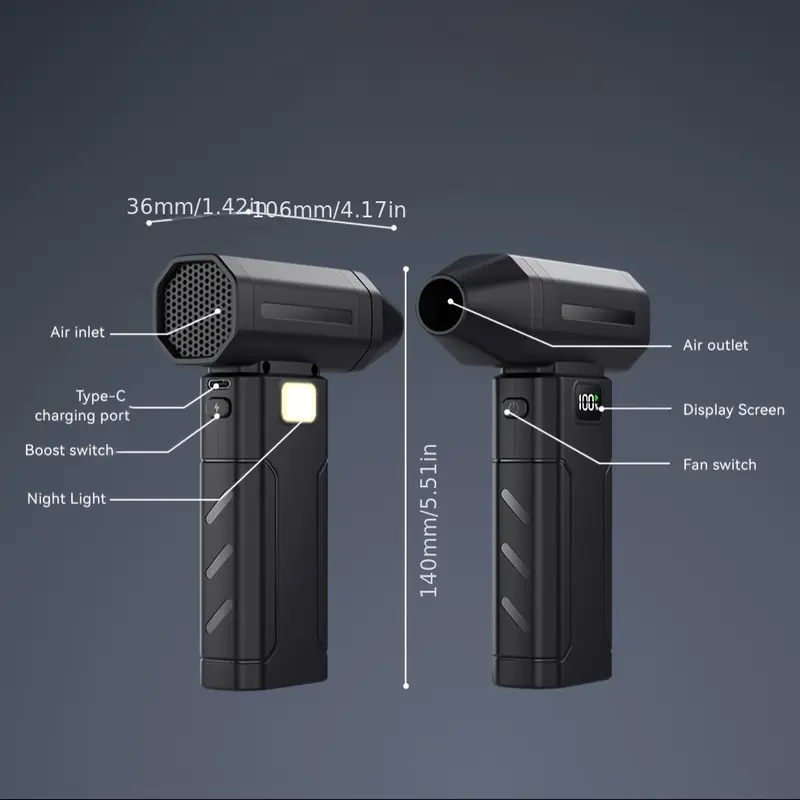 ✨️✨️High-Speed Brushless Air Purifier 100000rpm Turbo Fan🔋, 6000mah LED Light, Long-Lasting, 6 Speed Adjustable, Portable Handheld Blower, USB Rechargeable Fan
