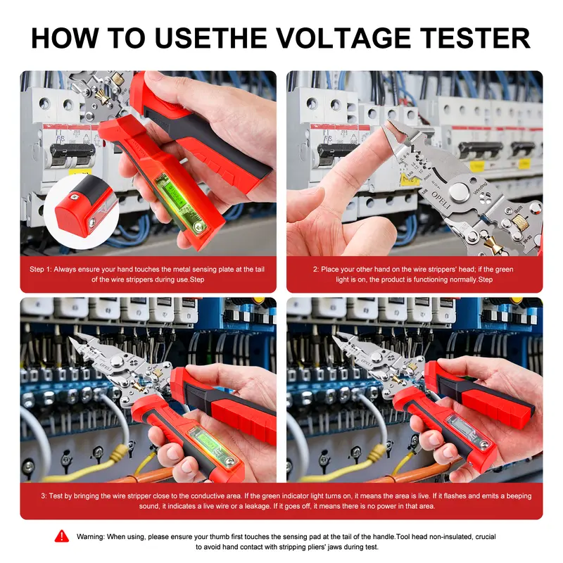 🛠️🛠️16 in 1 Wire Stripper Twister forCutting and Pulling Wires, Voltage Tester Pliers, Cable Scissors, 12V to250V Live,Null,Hot Wire Judgment ACDC, Audible and Flashing LED Alarms