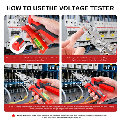 🛠️🛠️16 in 1 Wire Stripper Twister forCutting and Pulling Wires, Voltage Tester Pliers, Cable Scissors, 12V to250V Live,Null,Hot Wire Judgment ACDC, Audible and Flashing LED Alarms