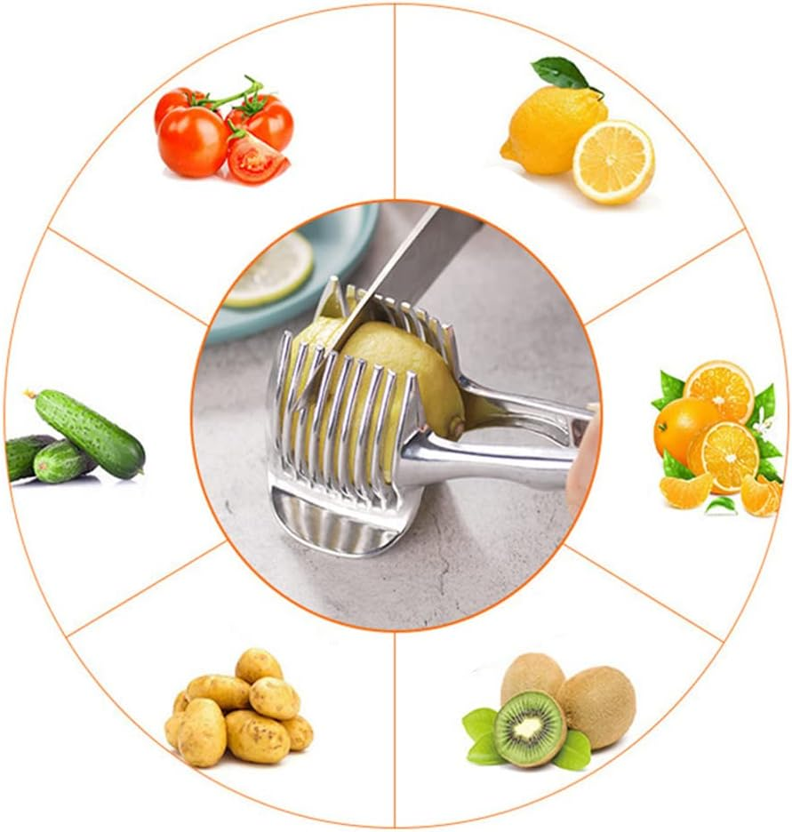 Kitchen Gadgets Handy Stainless Steel Onion Holder Potato Tomato Slicer Vegetable Fruit Cutter Safety Cooking Tools Accessories