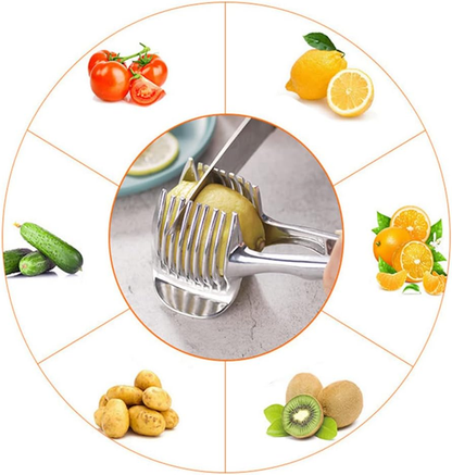 Kitchen Gadgets Handy Stainless Steel Onion Holder Potato Tomato Slicer Vegetable Fruit Cutter Safety Cooking Tools Accessories