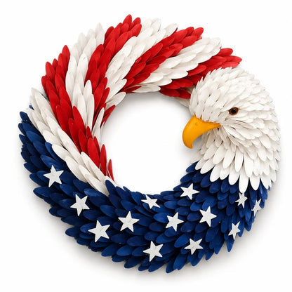 American Flag Accipiter Wreath with Eagle Head – Patriotic Front Door Decor