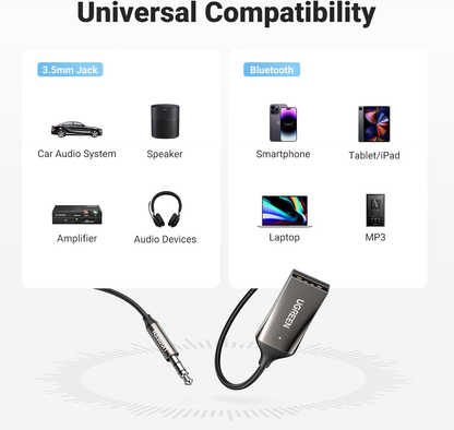Aux to Bluetooth 5.3 Adapter 3.5mm Bluetooth Receiver for Car Aux Input for Hands-Free Calls Compatible with Car Speaker and Home Audio