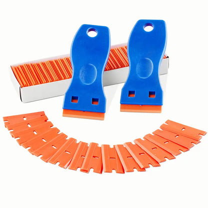 Plastic Razor Blade Scraper, 2PCS Scraper Tool, 120PCS Plastic Blades, for Cleaning Scraper Remover for Stickers, Decals, Adhesive, Labels, Paint from Glass, Car, Window, Caulk, No Scratches