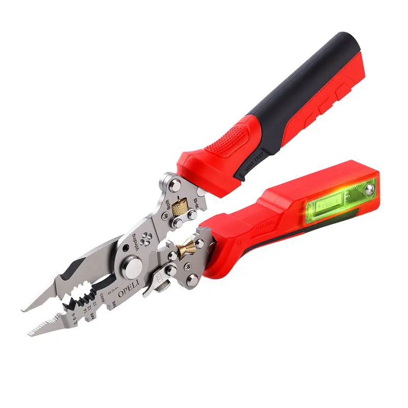 🛠️🛠️16 in 1 Wire Stripper Twister forCutting and Pulling Wires, Voltage Tester Pliers, Cable Scissors, 12V to250V Live,Null,Hot Wire Judgment ACDC, Audible and Flashing LED Alarms