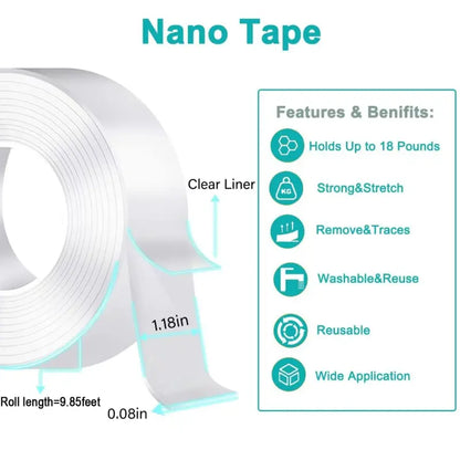 10.5FT Ultra-strong Double Sided Adhesive Nano Tape Heavy Duty Transparent Reusable Tapes