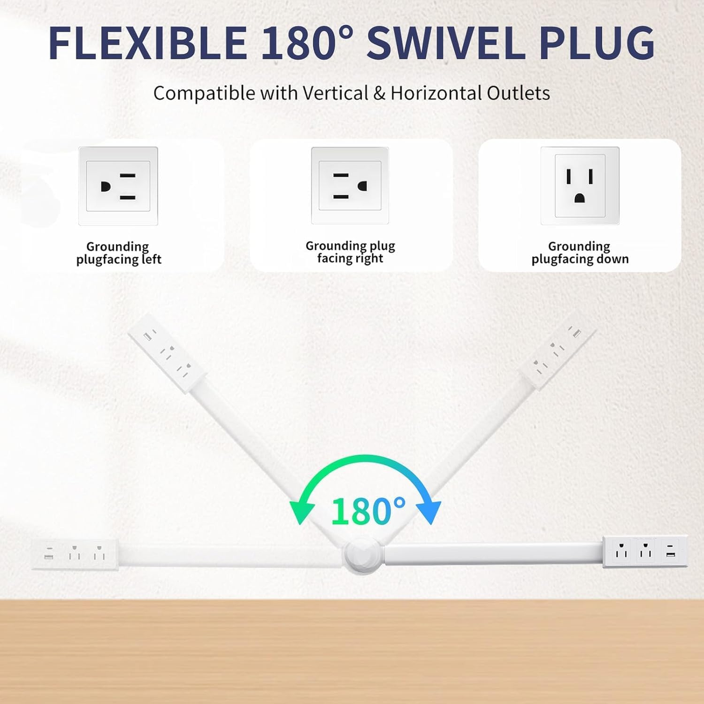 🔋✨️Electrical Outlet Extender Stick,180° Rotating Extendable Wall Outlet for Hard to Reach Places,Rotating Plug Power Hub
