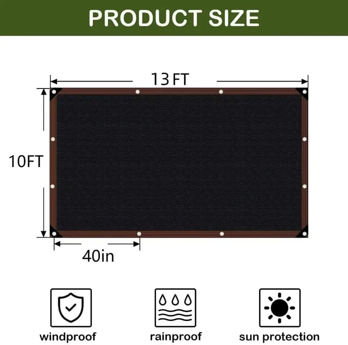 10x13 FT Sunshade Netting with Grommets - 70‑90% Shading PE Mesh Cloth for Garden, Patio, Greenhouse & Outdoor Use