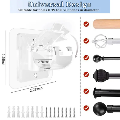 A set of 12PCS Curtain Rod Brackets,Transparent Drapery Hooks,Rod Hanging,Adjustable Rods Holder