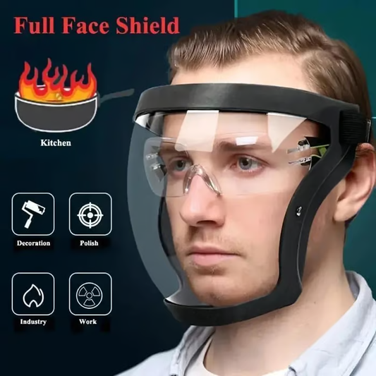 Clear HD-Visibility Anti-Fog Full Face Shield Upgraded, Impact & Wind Resistant Cycling Mask Adjustable Fit Transparent Eye UV- Protection for Outdoor & Kitchen Use, Heat Blue Light Blocking