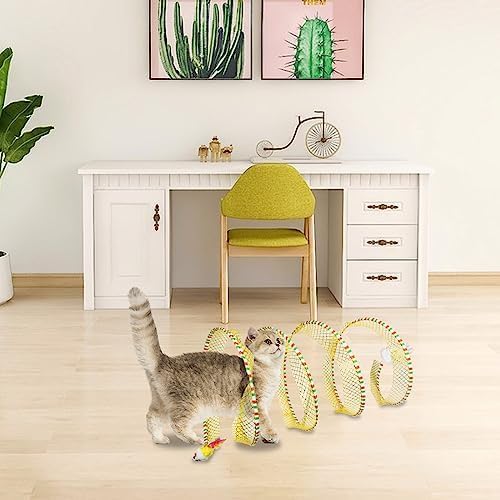 😸Potaroma Spiral Tunnel Cat Toy, Cat Self Play Spiral Kitten Collapsible Spring Tunnel Toy for Indoor Cats with Feather and Bell, 20 Inches Unfolded