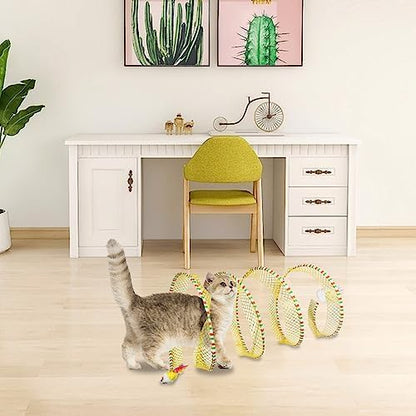😸Potaroma Spiral Tunnel Cat Toy, Cat Self Play Spiral Kitten Collapsible Spring Tunnel Toy for Indoor Cats with Feather and Bell, 20 Inches Unfolded