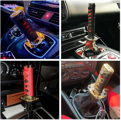Universal samurai sword-shaped gear shift knob, manual gear shift knob with 4 adapters, replacement gear shift lever for cars