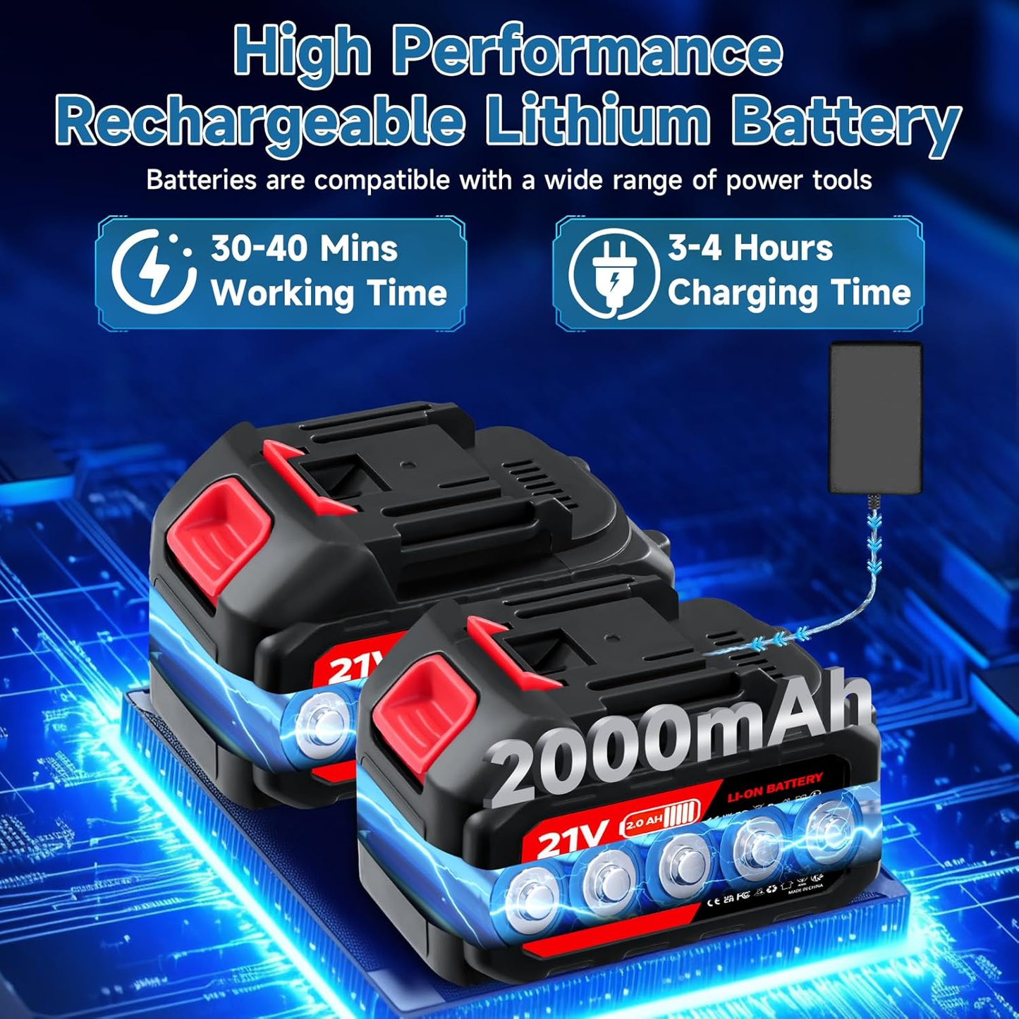 🌊Portable Battery Power Washer 1500W, 60Bar/870 PSI Electric Pressure Washer Handheld High Pressure Car Washer Gun🔫 with 2 Nozzles,  5m Hose Cordless Jet Washers for Car/Floor/Patio