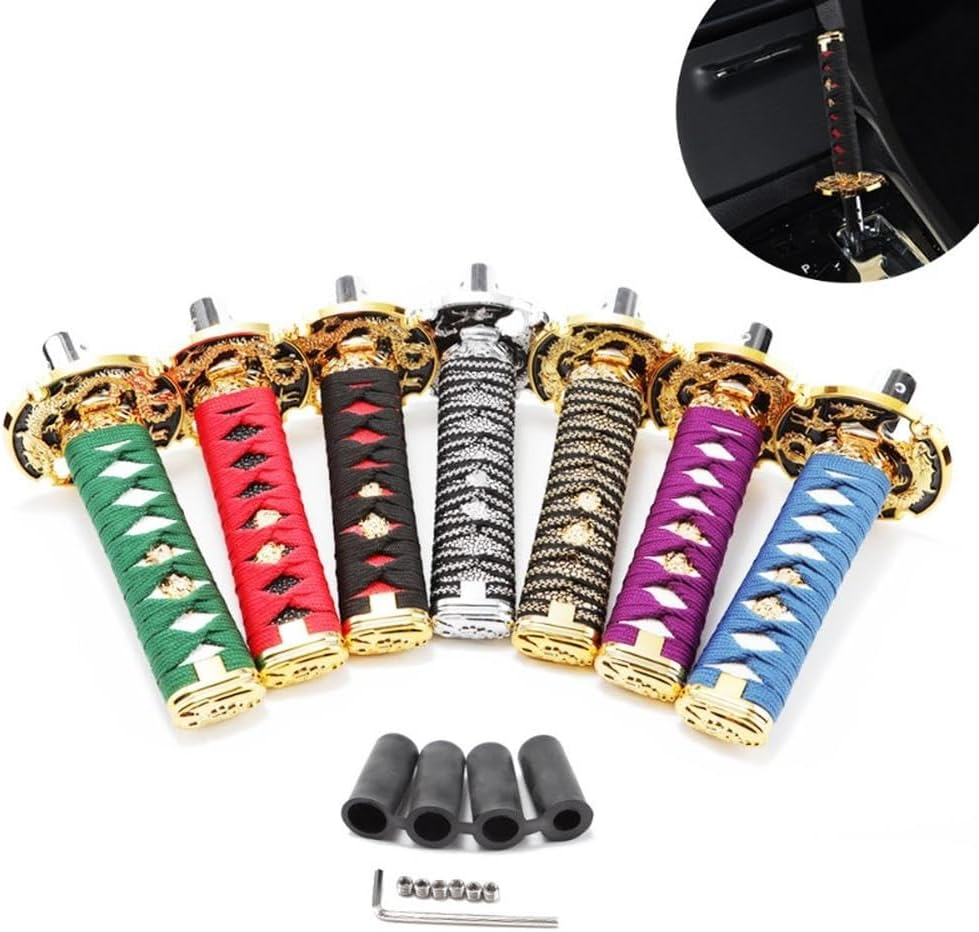 Universal samurai sword-shaped gear shift knob, manual gear shift knob with 4 adapters, replacement gear shift lever for cars