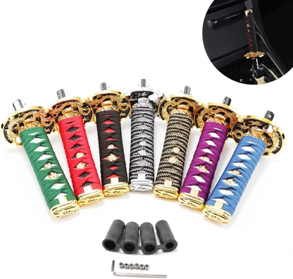 Universal samurai sword-shaped gear shift knob, manual gear shift knob with 4 adapters, replacement gear shift lever for cars