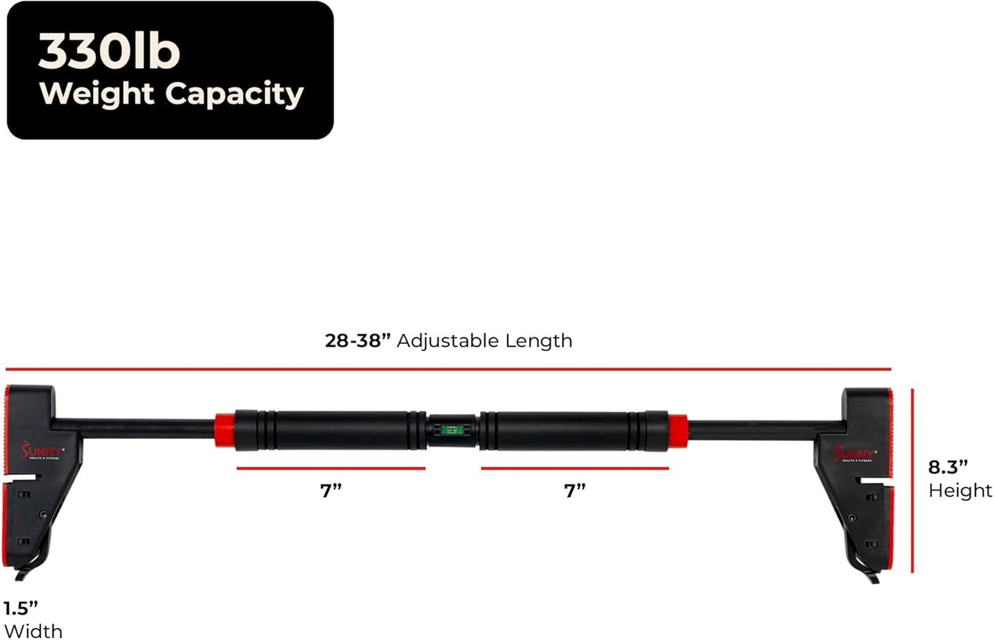 330LBS Pull Up Bar Adjustable 28"-38" No Drill Tools Installation Damage Free for Door Room Wall