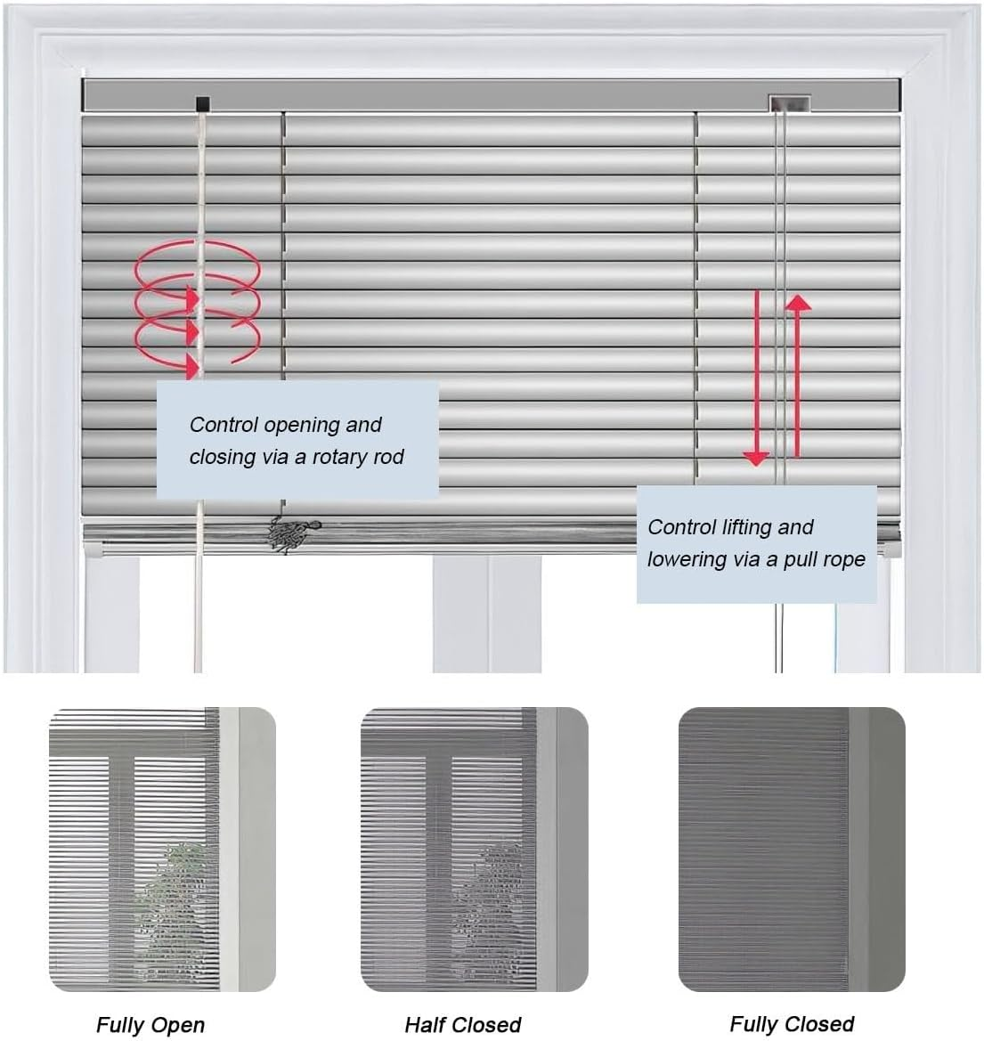 Aluminum Venetian Blind, No Drill Light Filtering Mini Blinds