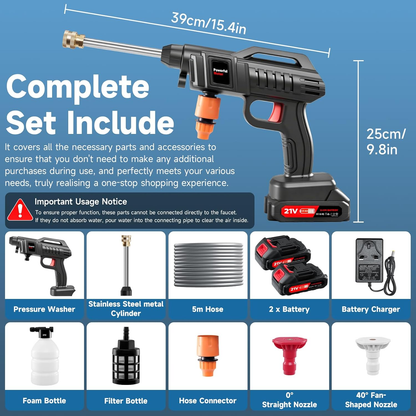 🌊Portable Battery Power Washer 1500W, 60Bar/870 PSI Electric Pressure Washer Handheld High Pressure Car Washer Gun🔫 with 2 Nozzles,  5m Hose Cordless Jet Washers for Car/Floor/Patio