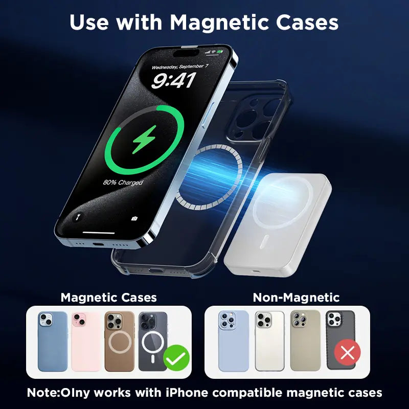 📱🚀5000mAh Magnetic Power Bank for iPhone 12–17 Series, Works Best with MagSafe Case or No Case