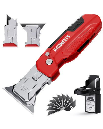 2-in-1 utility knife and scraper featuring a heavy-duty zinc alloy body and 13 SK2 black blades
