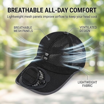 🔥🔥2026 Upgrade Solar Rechargeable Peak Cap, Men Women Cooling Sport Fan Hat USB Charging Fishing Camping Beach Hat
