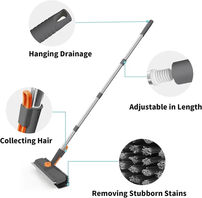 Floor Scrub Brush Bathtub Brush with Long Handle 3 in 1 Scrape and Heavy-Duty Stiff Bristle Scrubber Brush