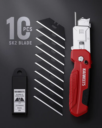 2-in-1 utility knife and scraper featuring a heavy-duty zinc alloy body and 13 SK2 black blades