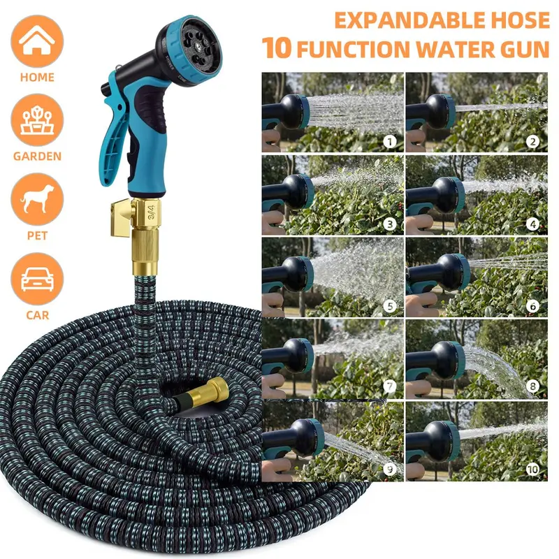 100FT Expandable Garden Hose with 10 Function Spray Nozzle, 3-Layer Latex Core(Color random)