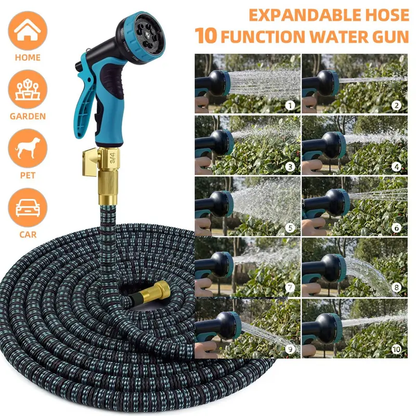 100FT Expandable Garden Hose with 10 Function Spray Nozzle, 3-Layer Latex Core(Color random)