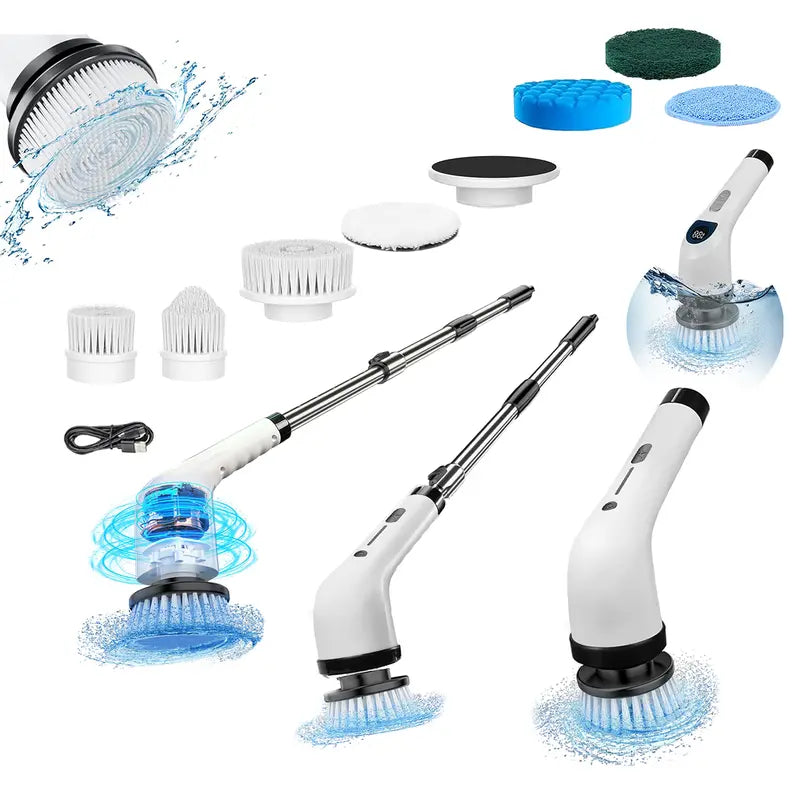 🫧🧼Electric Spin Scrubber, Cordless Shower Scrubber Full-Body IPX7 Waterproof, Electric Cleaning Brush with 4 Replaceable Brush Headsand 3 Adjustable Extension Handle