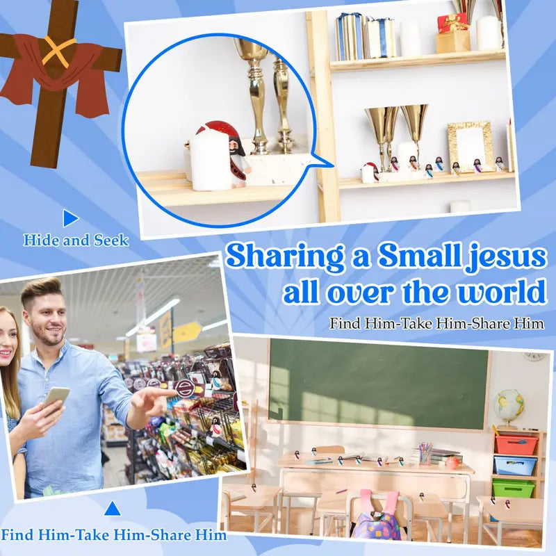 ✨️50PCS Mini Jesus Figures Multicolor Original Design Jesus Loves You Little Christ Rubber Hide and Seek Toys