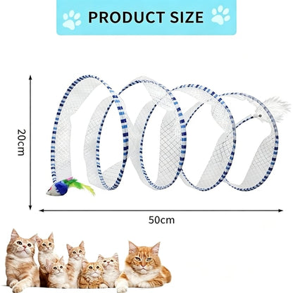 😸Potaroma Spiral Tunnel Cat Toy, Cat Self Play Spiral Kitten Collapsible Spring Tunnel Toy for Indoor Cats with Feather and Bell, 20 Inches Unfolded